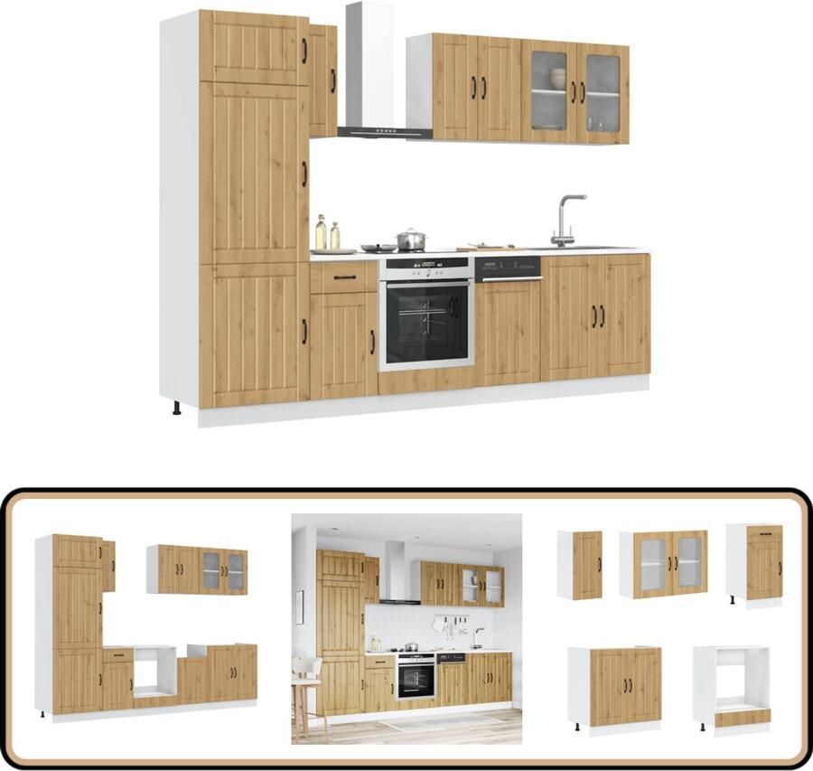 VidaXL 8-delige Keukenkastenset Kalmar eiken Keukenkasten Houten Keukenkasten Keukenkast Set Kalmar Serie Artisan Eiken