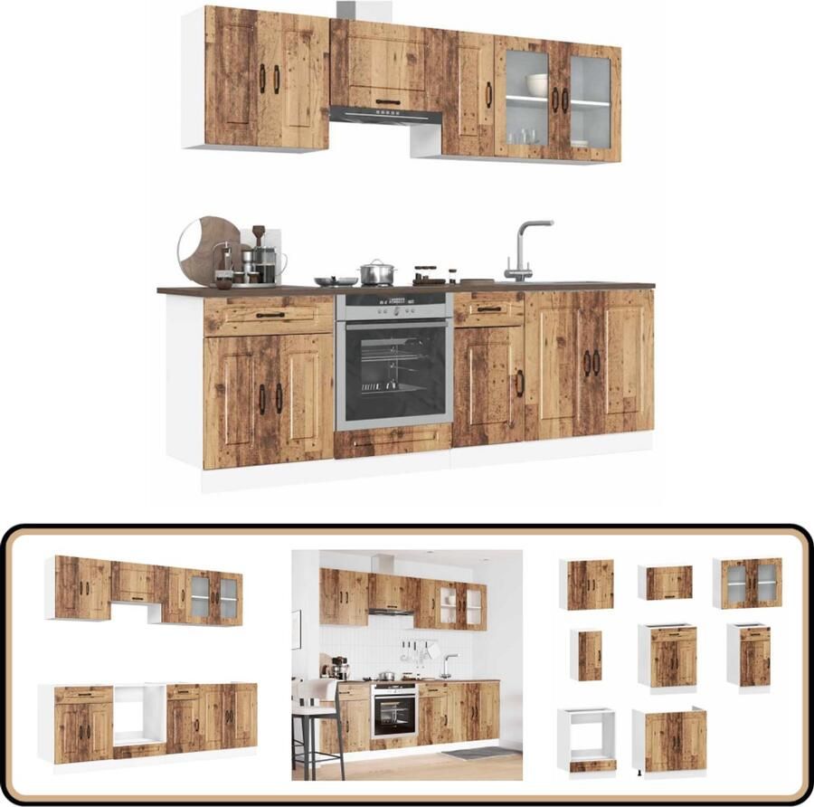 VidaXL 8-delige Keukenkastenset Kalmar hout Keuken Kast Houten Keuken Keukenkasten Set Koksmeubilair Opslagruimte Keuken