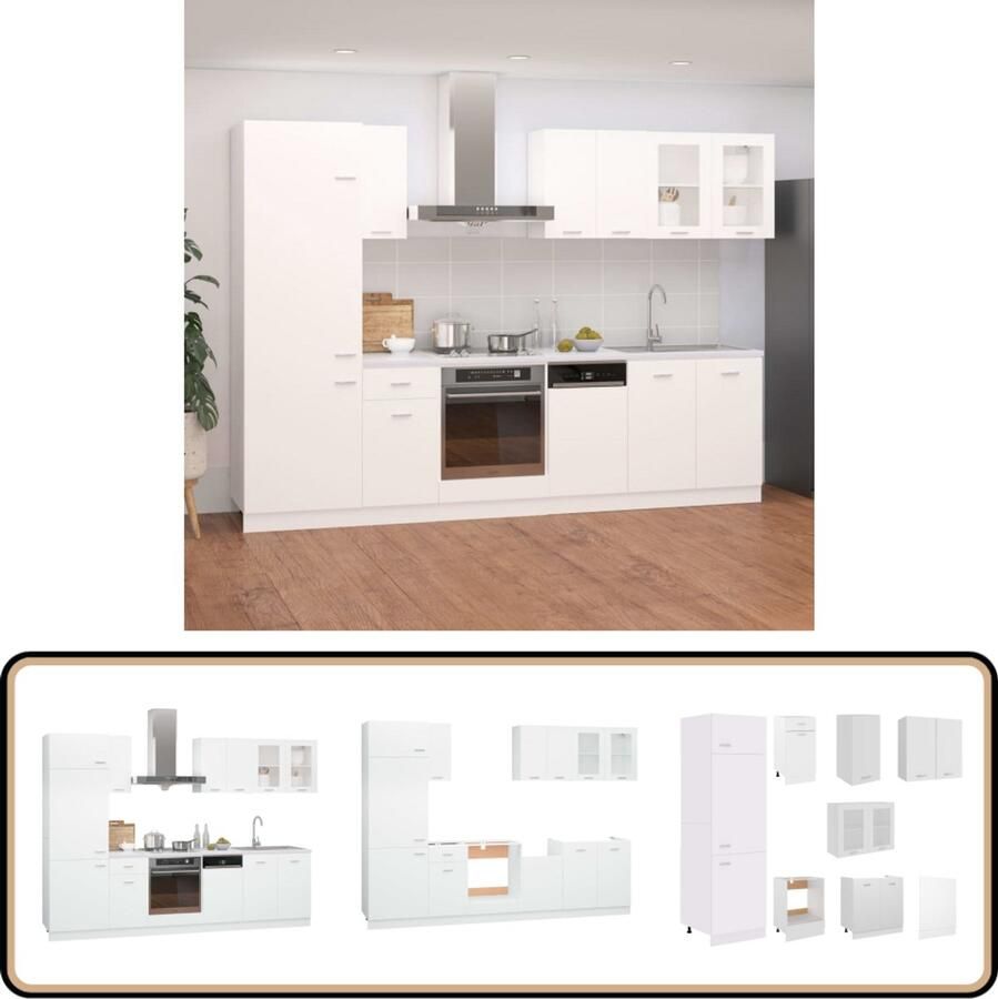 VidaXL 8-delige Keukenkastenset Wit Spaanplaat Keukenkasten Witte Keuken Keukeninrichting Spaanplaat Keuken Opslagoplossing Keuken