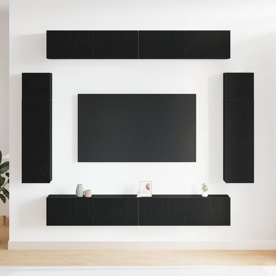 VidaXL 8-delige TV-kast Set Wandmontage Zwart Eiken Geïndustrialiseerd Hout