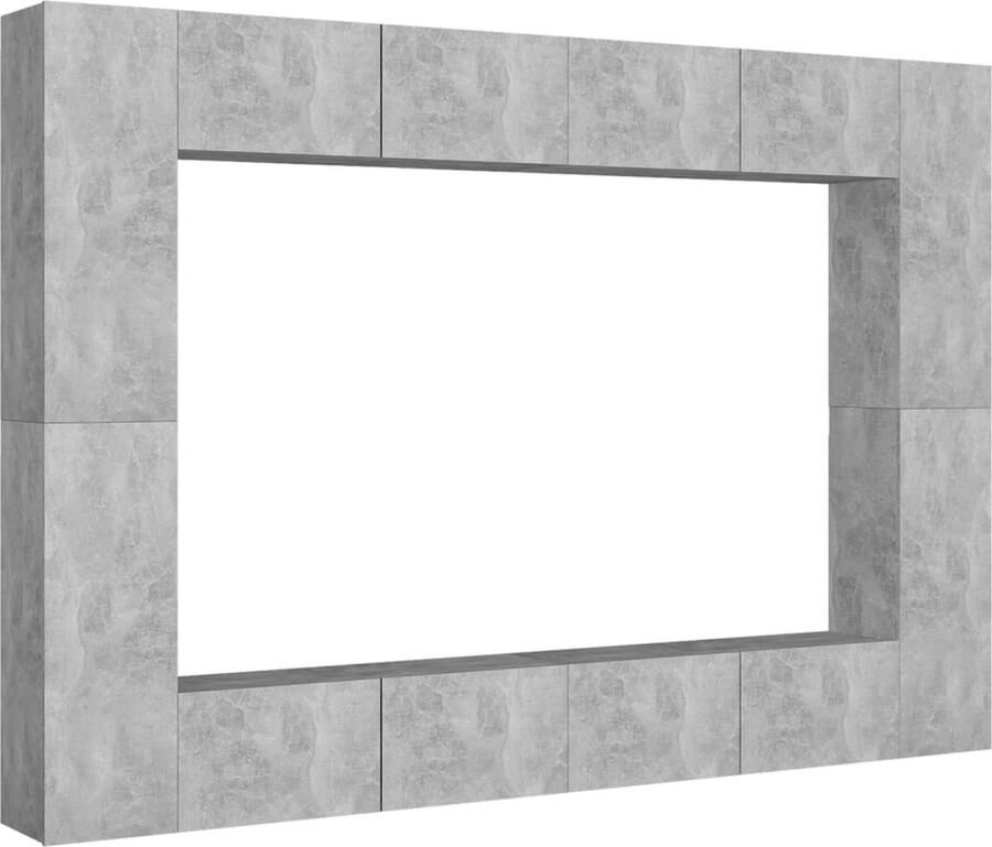 VidaXL 8-delige Tv-meubelset Betongrijs Hout Televisiescherm Tv Tafel Salontafel Tv Stand Media Kast Wandmontage Houten Tv Kast Grijs Tv Meubel Beton Look