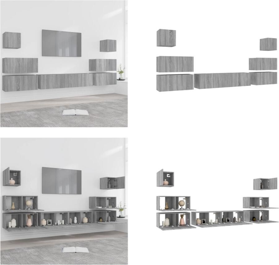 VidaXL 8-delige Tv-meubelset bewerkt hout grijs sonoma eikenkleurig Tv-kastenset Tv-kastensets Tv-meubelset Televisiemeubelset