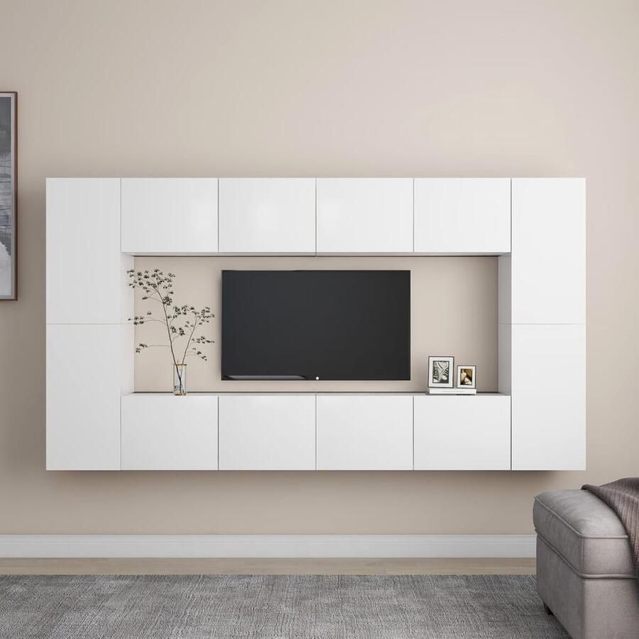 VidaXL 8-delige Tv-meubelset Bewerkte Hout Wit Tv-meubel Salontafel Houten Tv-stand Tv-kasten Mediabox Opslagruimte Livingroom Furniture White Furniture - Foto 2