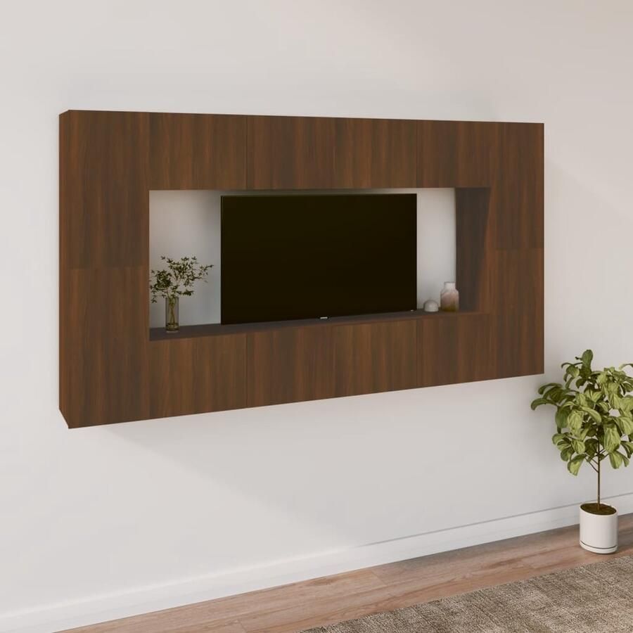 VidaXL 8-delige Tv-meubelset Bruin Eikenkleur TV Kast Wandmontage Bruin Houten Meubilair Salontafel Livingroom - Foto 2