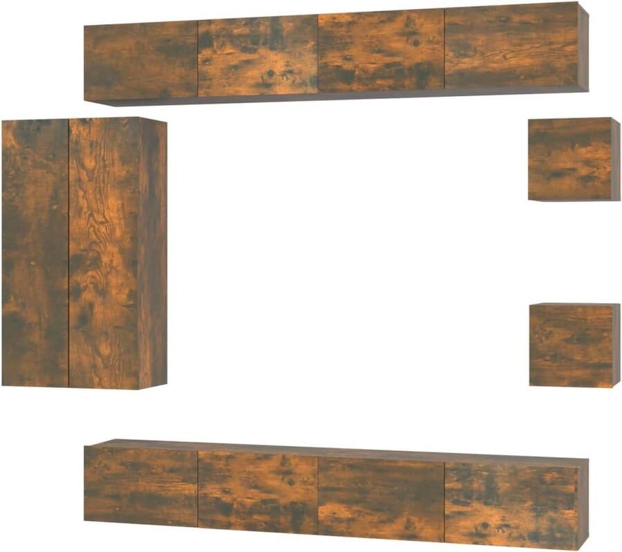 VidaXL 8-delige Tv-meubelset Gerookt Eiken Klassieke Televisiesectie Houten Tv Kast Wandmontage Tv Unit Bruine Tv Stand Salontafel
