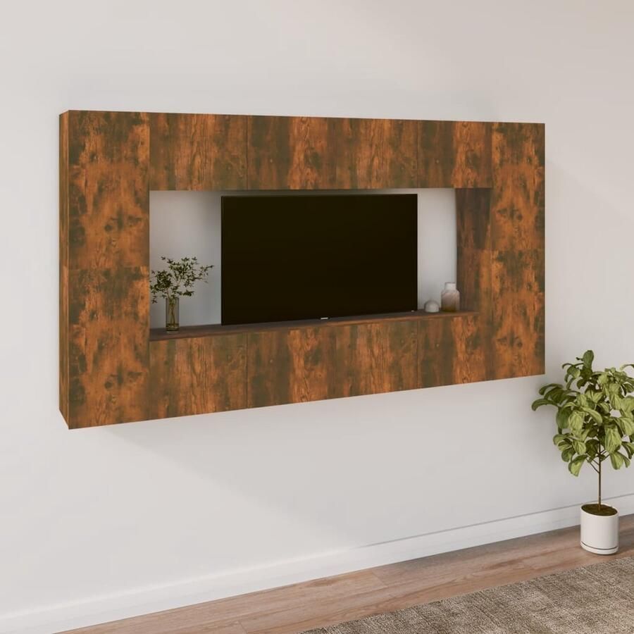 VidaXL 8-delige Tv-meubelset Gerookt Eiken TV Kast Wandmontage Houten TV Kast Tv Salontafel Bruine TV Kast Bergruimte Living Room Furniture - Foto 2