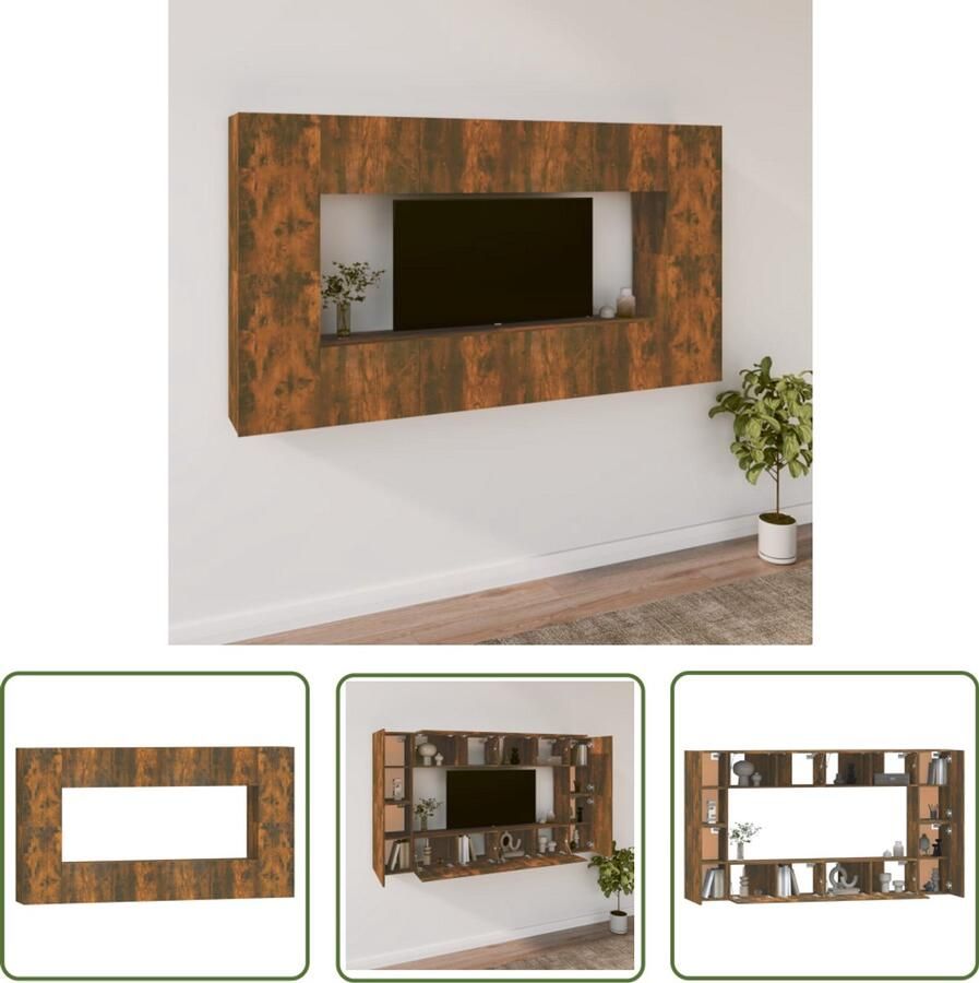 VidaXL 8-delige Tv-meubelset Gerookt Eiken TV Kast Wandmontage Houten TV Kast Tv Salontafel Bruine TV Kast Bergruimte Living Room Furniture