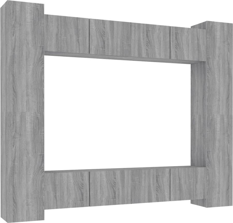 VidaXL 8-delige Tv-meubelset Grijs Sonoma Eiken Tv Wandmeubel Houten Tv Kast Grijze Tv Kast Sonoma Eiken Meubilair Salon Meubelen Opbergkasten Media Kast