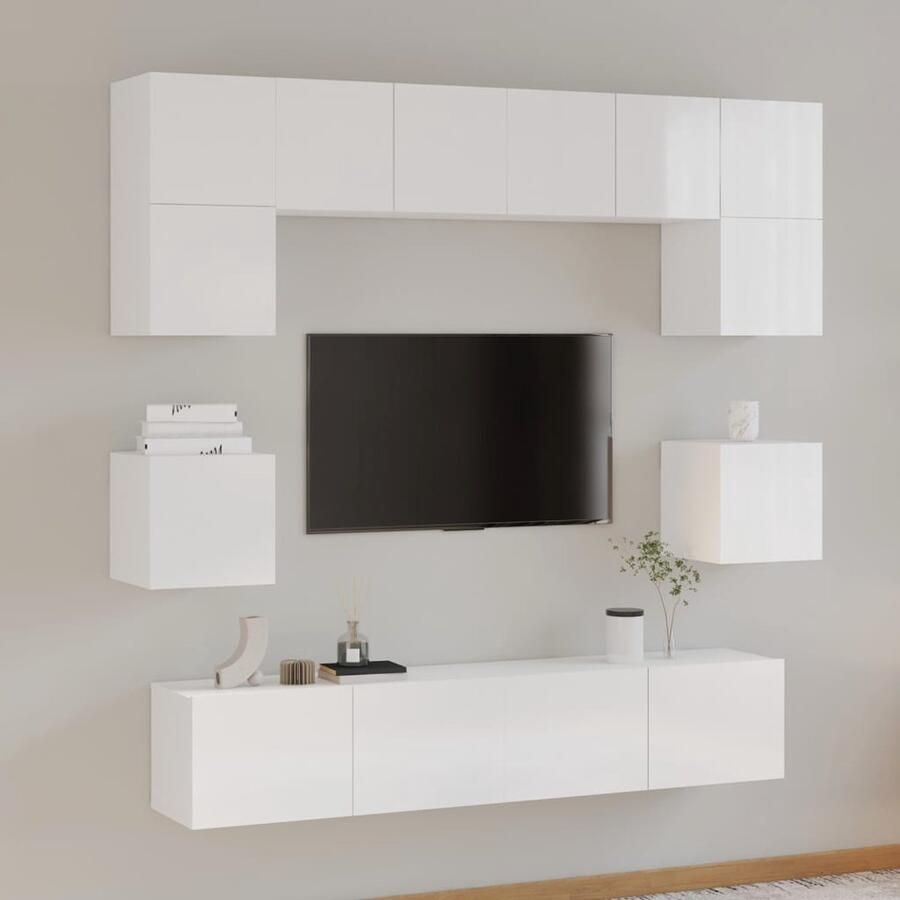 VidaXL 8-delige Tv-meubelset hoogglans wit TV Meubel Wandmontage Houten TV Kast Salontafel Opslagoplossing Livingroom Decor Modern Design Klassiek Design - Foto 2