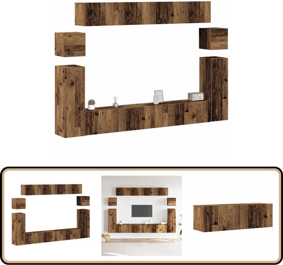 VidaXL 8-delige Tv-meubelset oud hout wandmontage TV-meubelset Tv Meubilair Houten TV Kast Wandmontage TV Salontafel