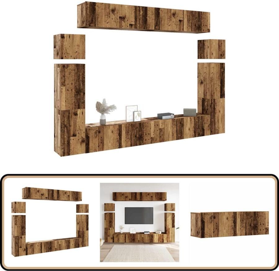 VidaXL 8-delige Tv-meubelset Oud Houtkleur Tv-meubelset Tv-kast Salontafel Houten Tv-meubel Vintage Tv-meubel