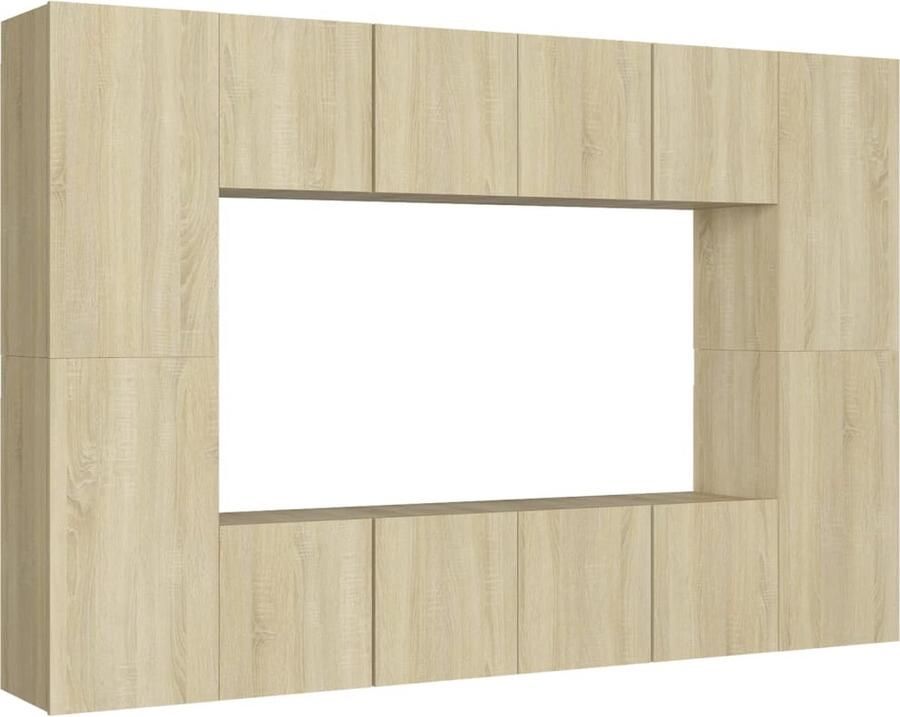 VidaXL 8-delige Tv-meubelset Sonoma Eiken Tv Meubel Salontafel Wandmontage Houten Tv Stand Tv Kast Media Kast Sonoma Eiken