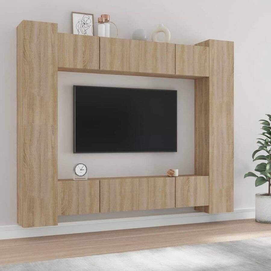 VidaXL 8-delige TV-meubelset Sonoma eikenhout Televisieserie Salontafel Houten Kast Wandmontage Bruine Kleur Tv Stand Opbergruimte - Foto 2