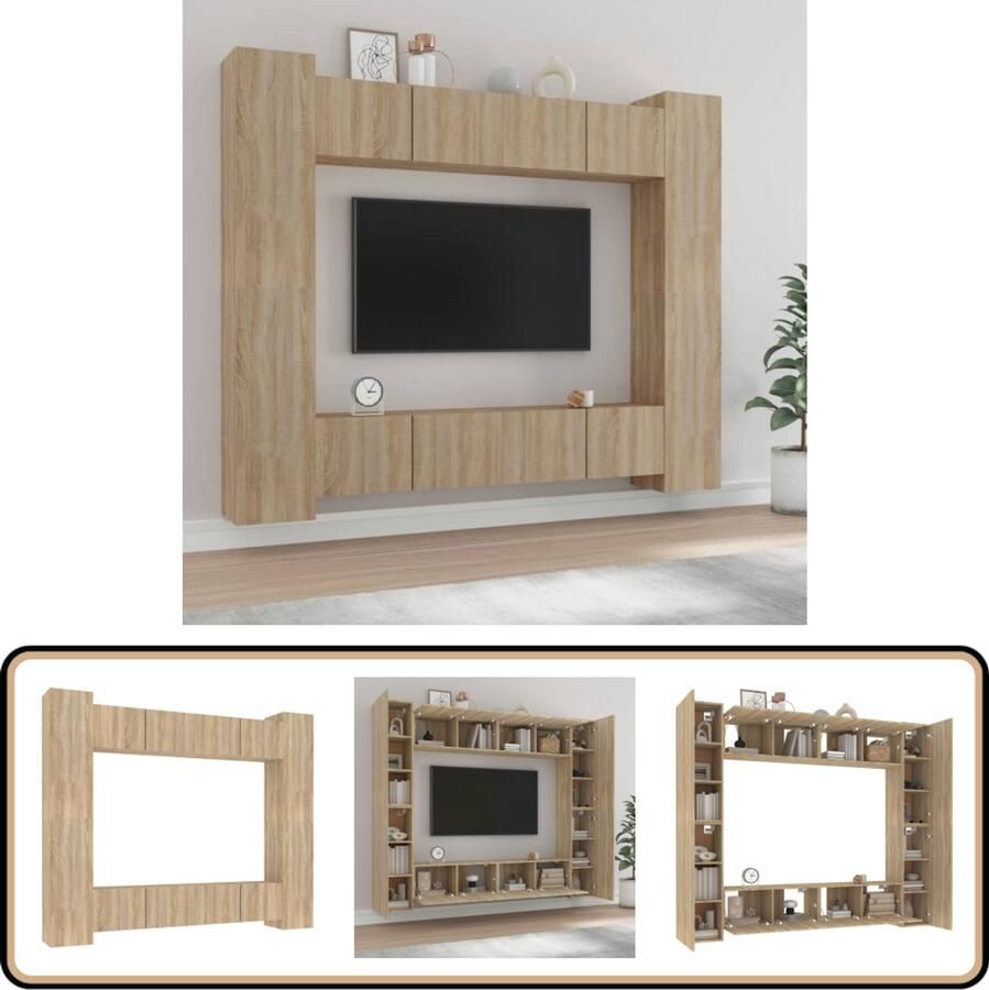VidaXL 8-delige TV-meubelset Sonoma eikenhout Televisieserie Salontafel Houten Kast Wandmontage Bruine Kleur Tv Stand Opbergruimte