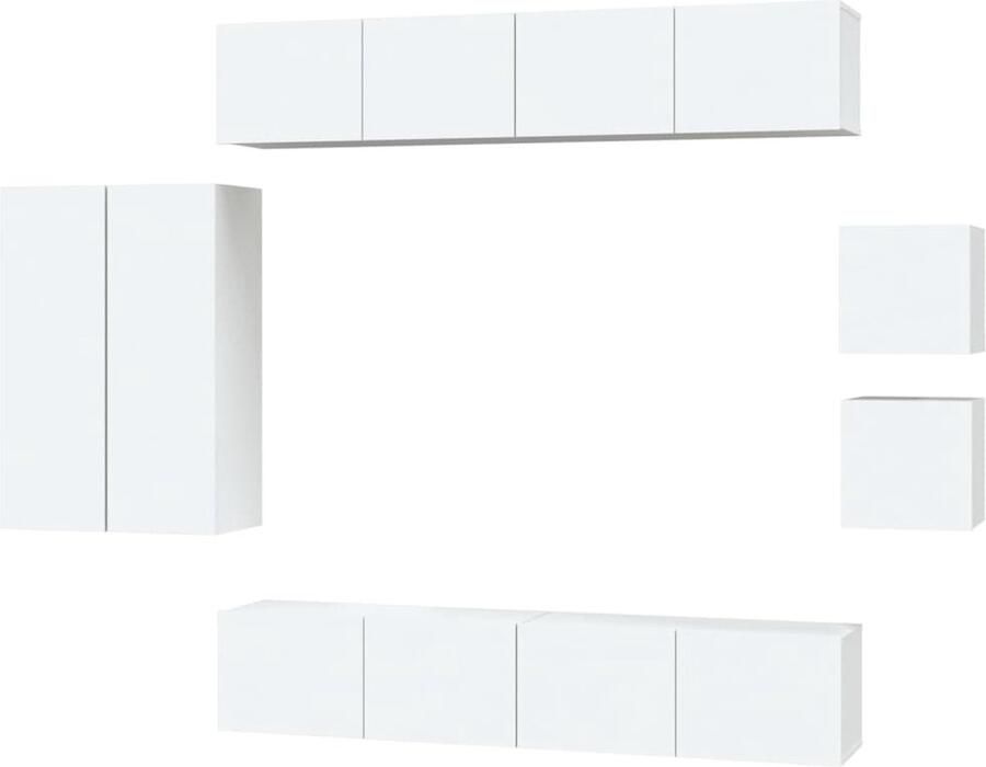 VidaXL 8-delige Tv-meubelset Wit Bewerkt hout Tv-meubel Wandmontage Houten Tv Kast Wit Tv Meubel Salontafel Opbergruimte - Foto 2