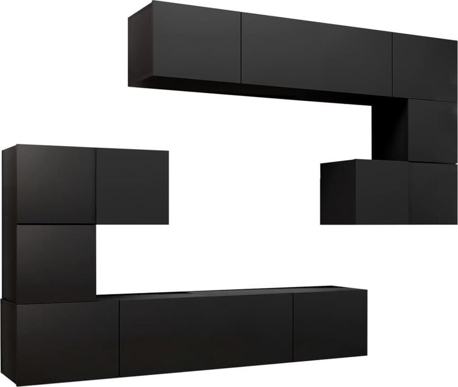 VidaXL 8-delige Tv-meubelset zwart hout Tv Kast Houten Tv Kast Tv Meubelset Wandmontage Tv Kast Black Tv Stand Media Kast Entertainment Center Living Room Furniture - Foto 2