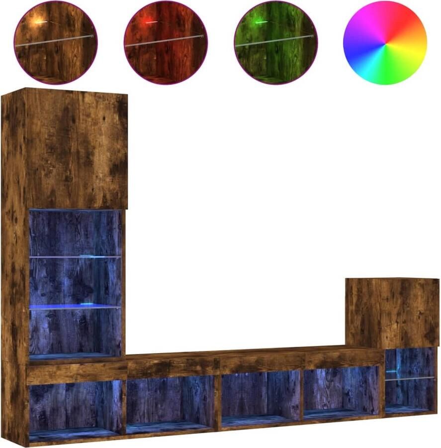 VidaXL -8-delige-tv-wandmeubelset-met-LED-bewerkt-hout-gerookt-eiken