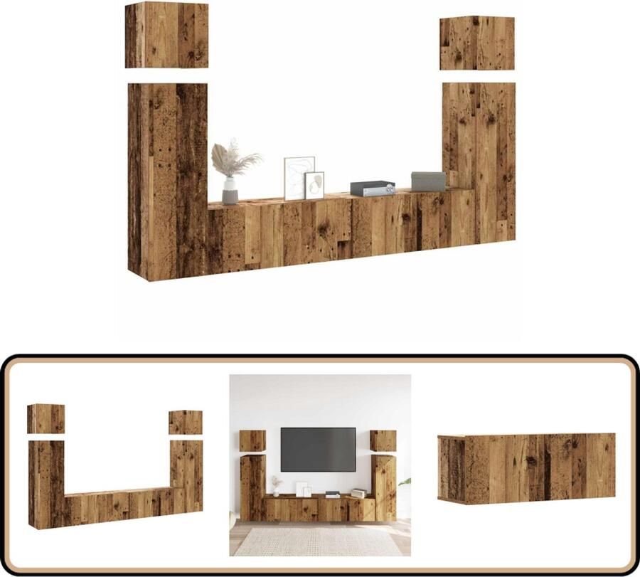 VidaXL 8-delige wandmontage tv-meubelset hout Tv-meubelset Houten Tv-kast Wandmontage Tv-meubel Salontafel Livingroom Furniture