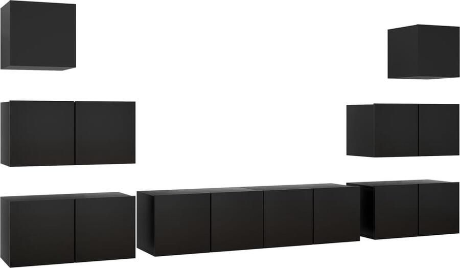 VidaXL 8-delige zwarte tv-meubelset Stijlvol & Functioneel Tv Kast Tv Meubel Wandmontage Tv Kast Tv Kastenset Media Kast Livingroom Furniture Black Tv Stand