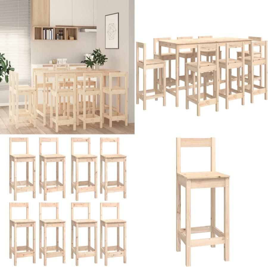 VidaXL 9-delige Barset massief grenenhout Barset Barsets Pubset Bistroset