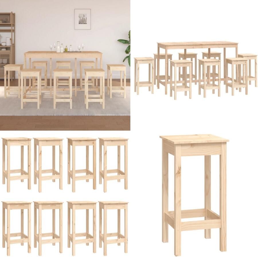 VidaXL 9-delige Barset massief grenenhout Barset Barsets Pubset Bistroset