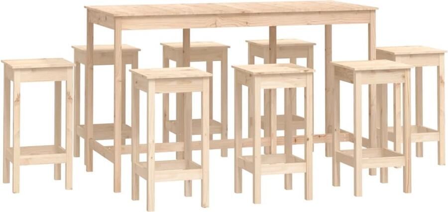 VidaXL Bartafel Set 9-delig Grenenhout Bartafel Houten Bartafel Grenenhout Bartafel Bar Set Bistroset Pubset Eetkamerset Buitenmeubilair - Foto 2