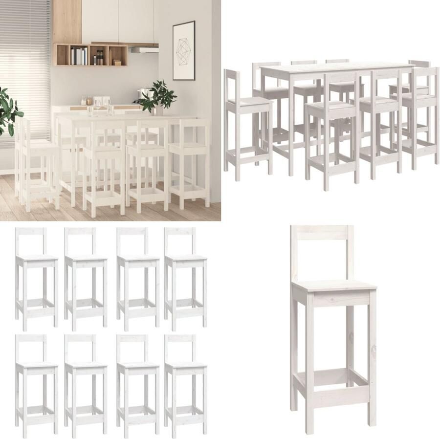 VidaXL 9-delige Barset massief grenenhout wit Barset Barsets Pubset Bistroset