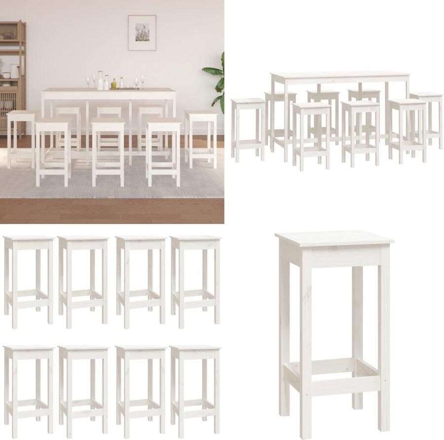 VidaXL 9-delige Barset massief grenenhout wit Barset Barsets Pubset Bistroset