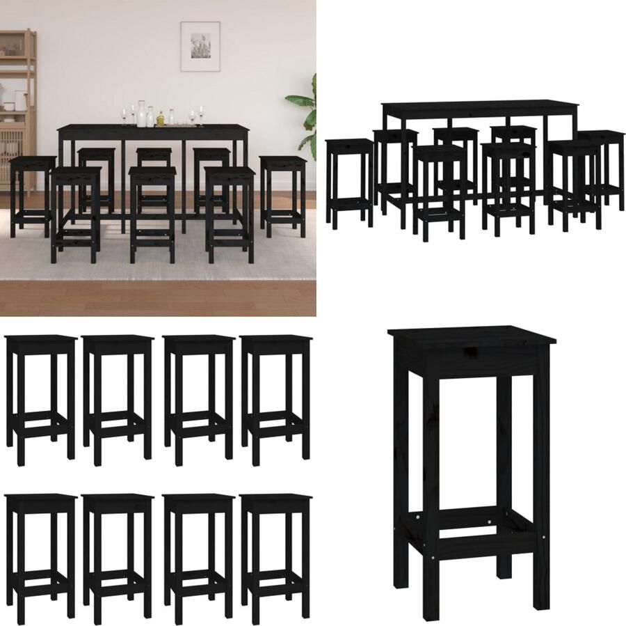VidaXL 9-delige Barset massief grenenhout zwart Barset Barsets Pubset Bistroset - Foto 2