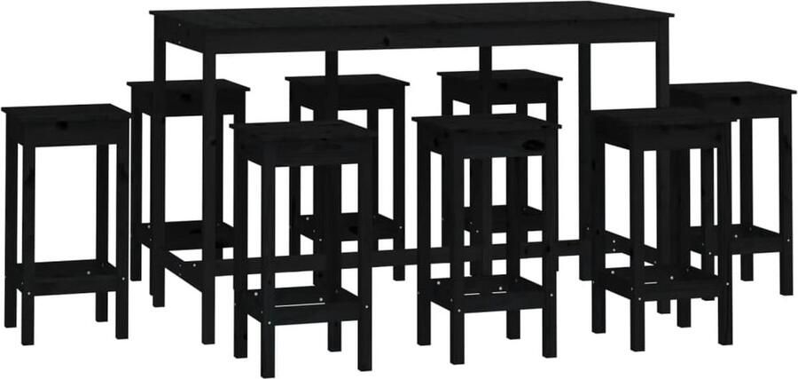 VidaXL 9-delige Barset Massief Grenenhout Zwart Bartafel Grenenhouten Bartafel Zwarte Bartafel Barset Eetkamerset Lounge Set Buitentafel