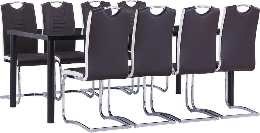 VidaXL 9-delige Eethoek Kunstleer Bruin 200x100x75cm Eetkamer Set Eettafel Eetkamerstoelen Salontafel Bruine Meubels Zwarte Eettafels Houten Tafels Luxe Eetkamers - Foto 2