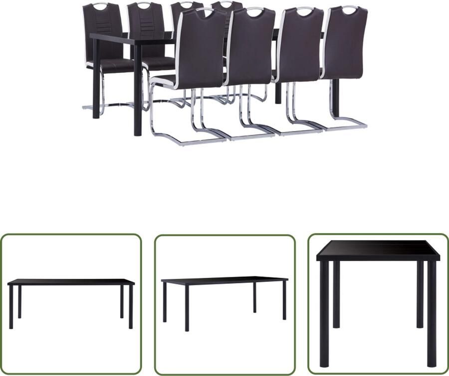 VidaXL 9-delige Eethoek Kunstleer Bruin 200x100x75cm Eetkamer Set Eettafel Eetkamerstoelen Salontafel Bruine Meubels Zwarte Eettafels Houten Tafels Luxe Eetkamers