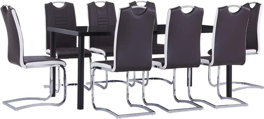 VidaXL 9-delige Eethoek kunstleer bruin Eetset Eetsets Eettafel En Stoel Eettafels En Stoelen
