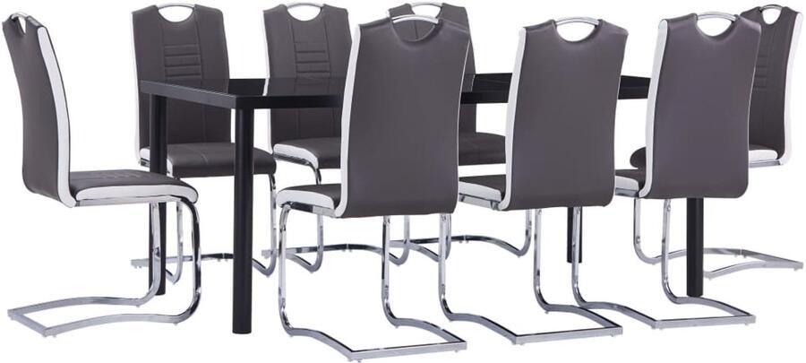 VidaXL 9-delige Eethoek kunstleer grijs Eetset Eetsets Eettafel En Stoel Eettafels En Stoelen