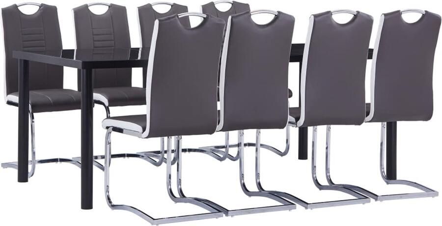 VidaXL 9-delige Eethoek kunstleer grijs Eetset Eetsets Eettafel En Stoel Eettafels En Stoelen