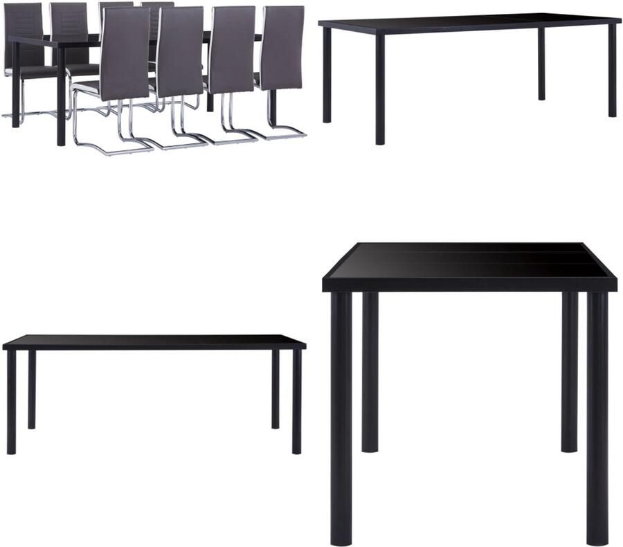 VidaXL 9-delige Eethoek kunstleer grijs Eetset Eetsets Eettafel En Stoel Eettafels En Stoelen