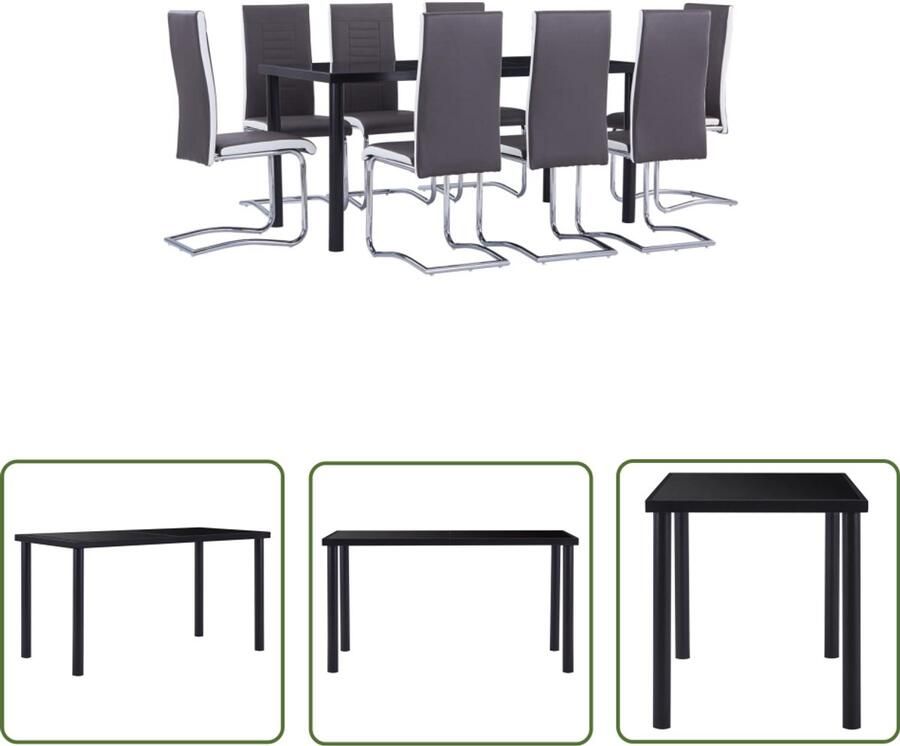 VidaXL 9-delige Eethoek Kunstleer Grijs Eettafels Eetkamers Salon Meubels Zwarte Eettafel Grijze Stoelen Kunstleder Stoelen Metalen Eettafel Moderne Eettafel Dining Set