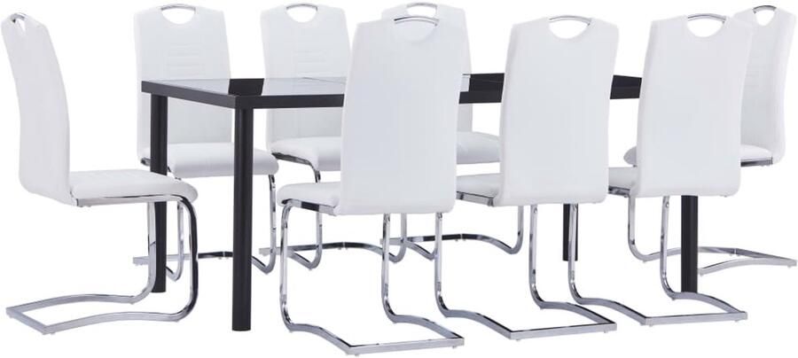VidaXL 9-delige Eethoek kunstleer wit Eetset Eetsets Eettafel En Stoel Eettafels En Stoelen - Foto 3