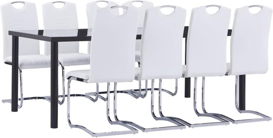 VidaXL 9-delige Eethoek kunstleer wit Eetset Eetsets Eettafel En Stoel Eettafels En Stoelen - Foto 2
