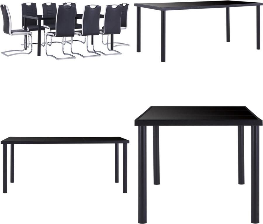 VidaXL 9-delige Eethoek kunstleer zwart Eetset Eetsets Eettafel En Stoel Eettafels En Stoelen