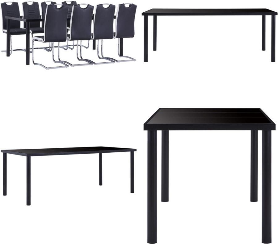 VidaXL 9-delige Eethoek kunstleer zwart Eetset Eetsets Eettafel En Stoel Eettafels En Stoelen - Foto 2