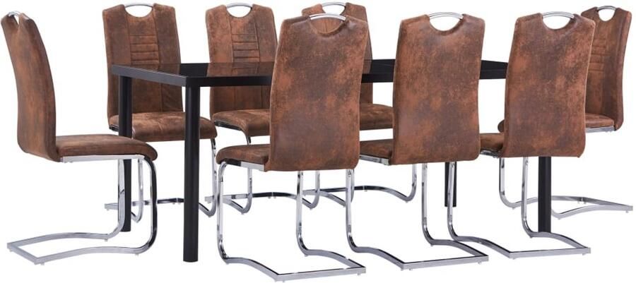VidaXL 9-delige Eethoek kunstsuède bruin Eetset Eetsets Eettafel En Stoel Eettafels En Stoelen - Foto 2