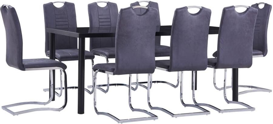 VidaXL 9-delige Eethoek kunstsuède grijs Eetset Eetsets Eettafel En Stoel Eettafels En Stoelen