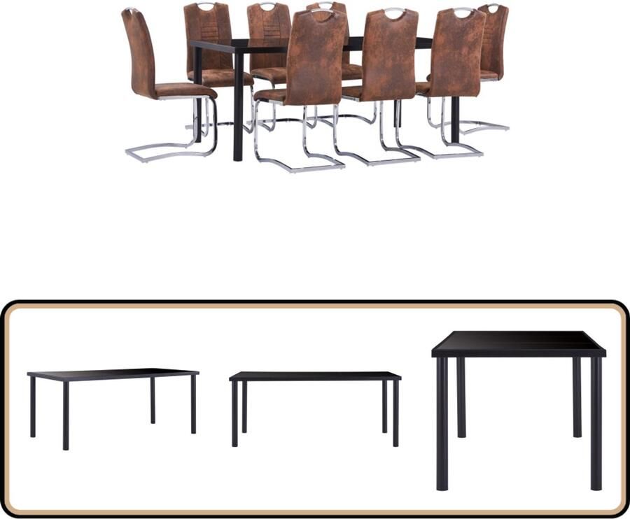 VidaXL 9-delige Eethoek Zwart Bruin Stijlvol Design Eetkamer Set Eettafel Eetkamerstoelen Zwarte Eettafel Bruine Stoelen