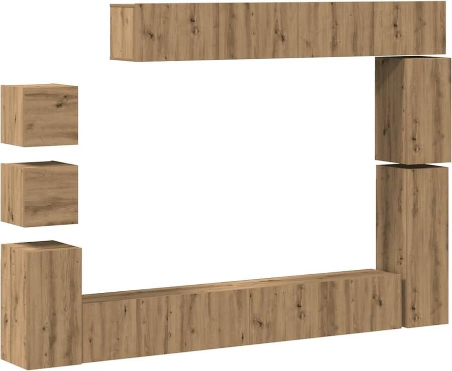 VidaXL 9-delige Tv-meubelset Artisanaal Eiken Tv-meubelset Salontafel Houten Tv-kast Livingroom Furniture Eiken Meubilair