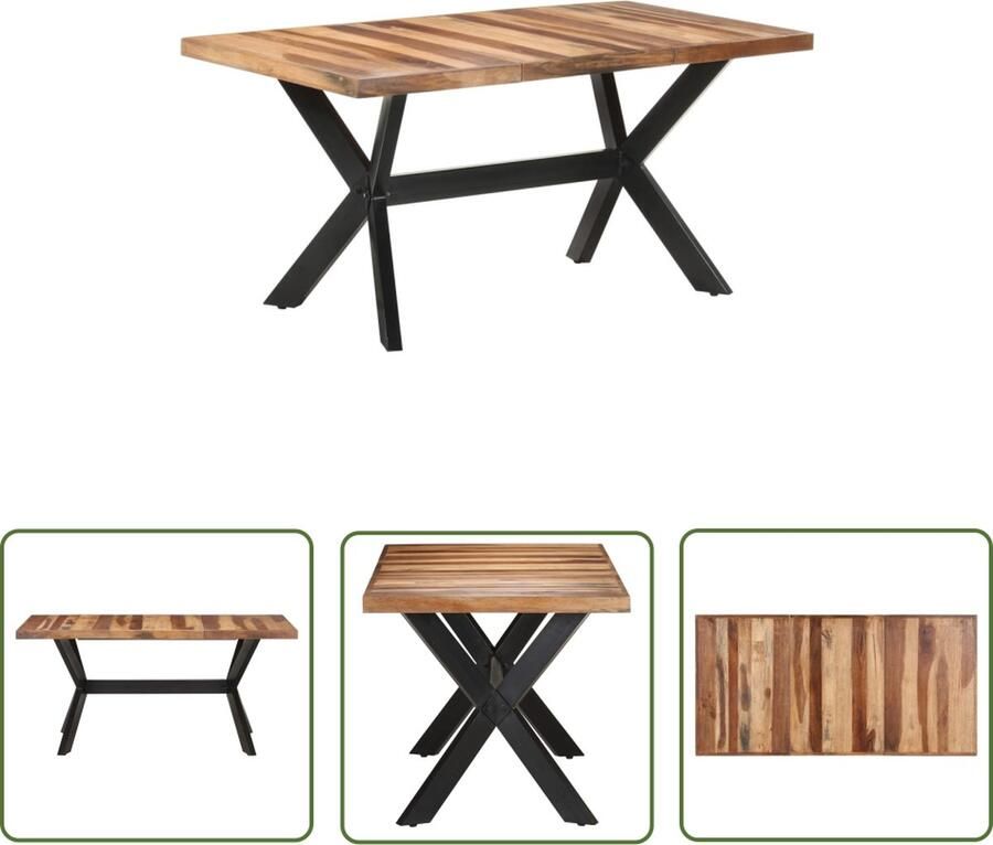 The Living Store Eettafel IndustriÃle Stijl Acaciahout 160 x 80 x 75 cm Handgemaakt Industriele Eettafel Acacia Eettafel Met Metalen Onderstel Eettafel Met Honingkleurige Afwerking Unieke Eettafel - Foto 2