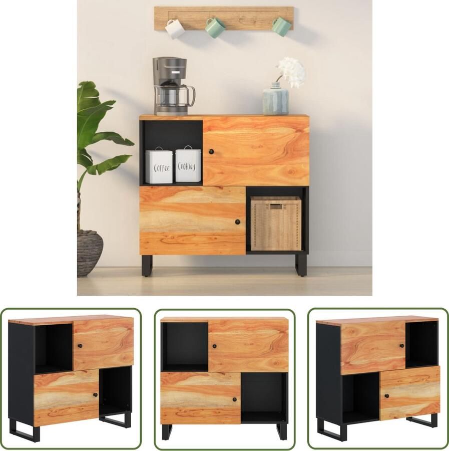 The Living Store Dressoir met 2 deuren 80x33x75 cm massief acaciahout Dressoir Commode Opbergruimte Acacia Hout Vintage