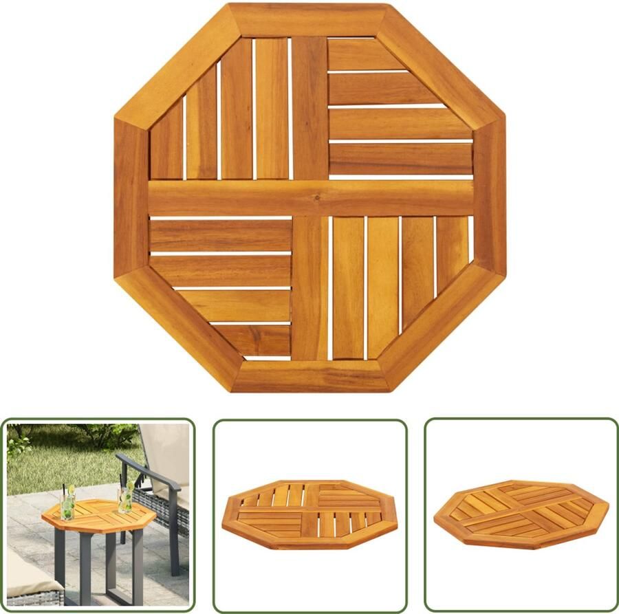 The Living Store Tafelblad achthoekig 50x50x2 cm massief acaciahout Houten Tafelblad Acacia Hout Tafelblad Vervangen Buitentafel Terrastisch