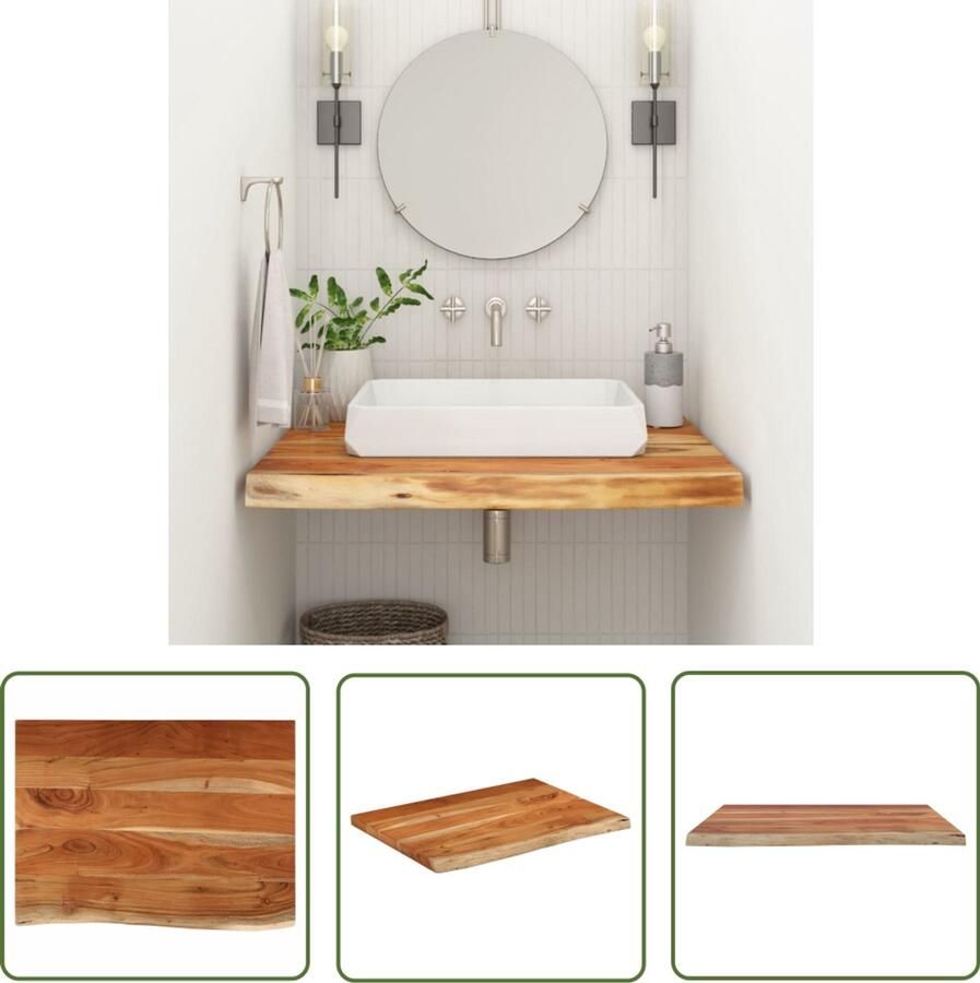 The Living Store Wastafelblad rechthoekig 80x60x2 5 massief acaciahout Houten Wastafelblad Acacia Hout Badkamer Meubilair Keuken Eiland Wasbakblad