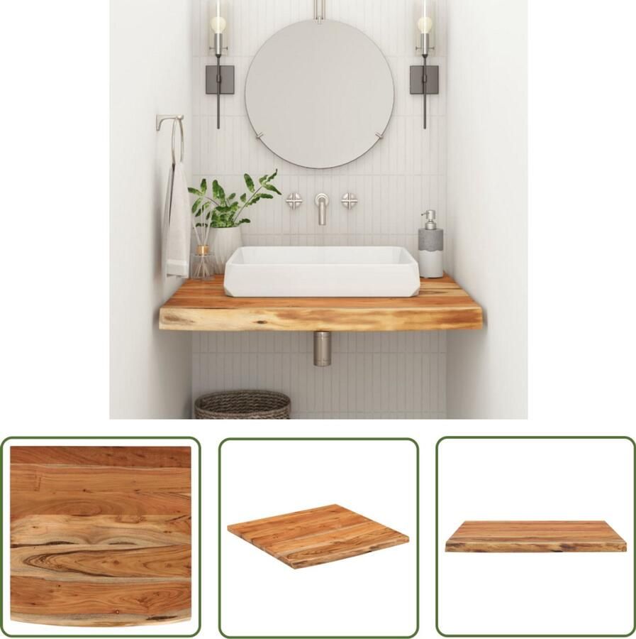 The Living Store Wastafelblad vierkant 60x60x3 8 massief acaciahout Houten Wastafelblad Acacia Hout Badkamer Meubilair Keuken Eiland Wasbakblad